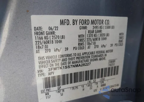 2022 Ford Mustang Mach-E Select from USA, damaged, VIN 3FMTK1SS7NMA28227